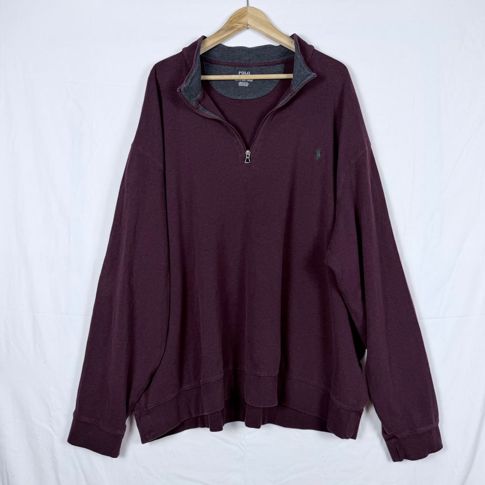 Polo Ralph Lauren Mens Quarter Zip 4XB Burgundy Pony Logo Classic Preppy Cozy